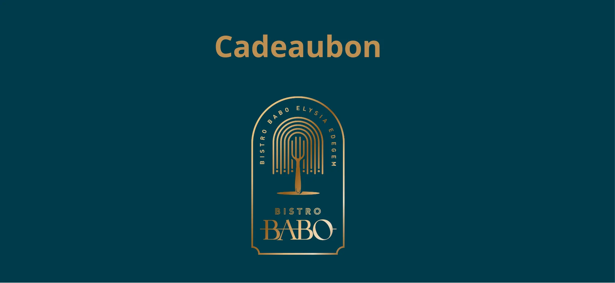 Cadeaubon van Bistro Babo met het gouden logo op petrolblauw